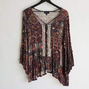 Artesia Multicolor Bohemian Peasant Festival Bell Sleeves Top Women's Size M